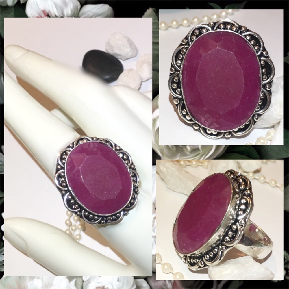 Red Ruby Gemstone Chunky Handmade Cocktail Ring